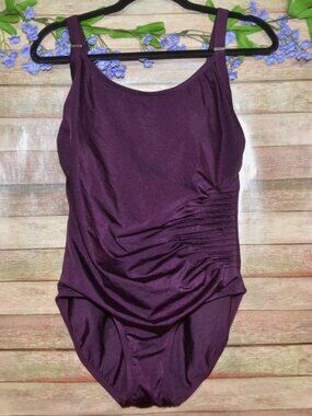 Calvin Klein Side Cinched Tummy-Control One-Piece Swimsuit Plum Purple Size 14